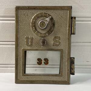 Vintage Post Office Door Mail Box Cast Bronze Combo Dial Postal 5”x 3 3/4” No.33